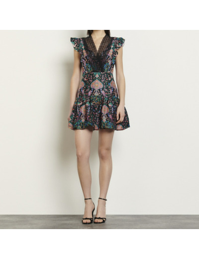 Robe courte imprimée avec dentelle