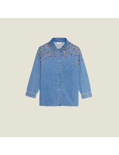 Chemise en jean à strass multicolores