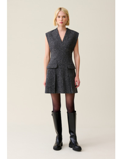 Robe grise cintrée tailleur tweed