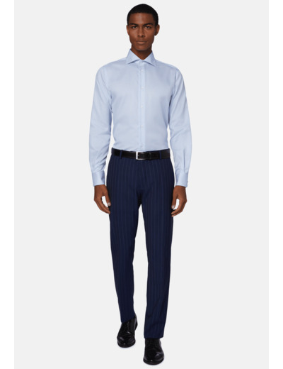 Chemise À Rayures Bleu Clair En Sergé De Coton Regular Fit