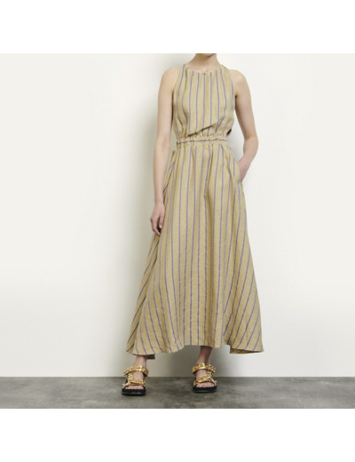 Robe longue à rayures en lin mélangé