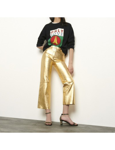 Pantalon en cuir métallisé