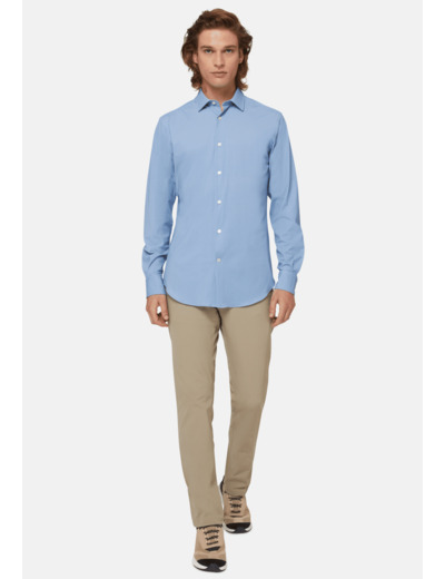 Chemise Bleue En Nylon Extensible Slim Fit