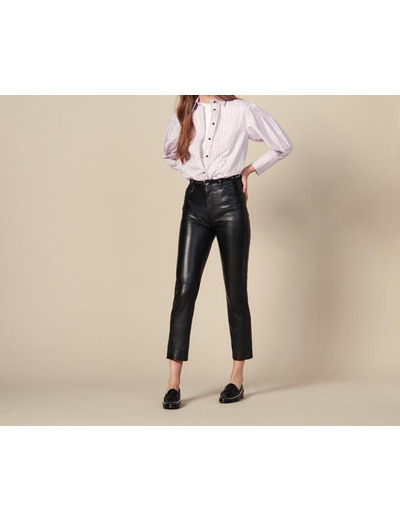 Pantalon en cuir droit à découpes