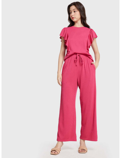 กางเกงขายาวผู้หญิงทรงกระบอกพร้อมเชือกผูกเอว