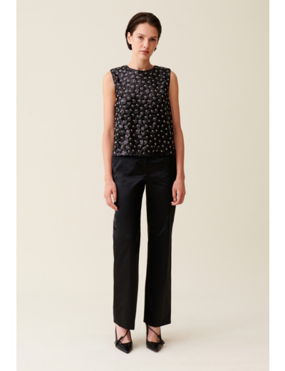 Top noir sequins brodés dos ouvert