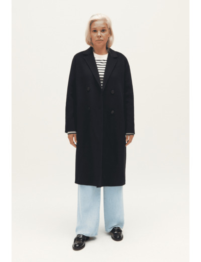 Manteau laine mi-long bleu marine