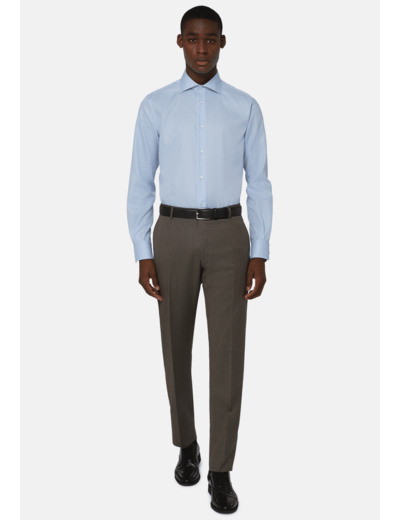 Chemise Bleu Clair En Coton Motif Prince-De-Galles Regular Fit