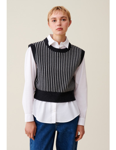 Pull rayé sans manches maille