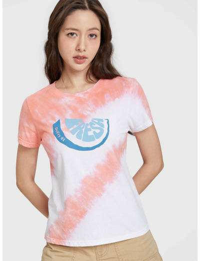 เสื้อยืดผู้หญิงแขนสั้นพิมพ์ลายมัดย้อม