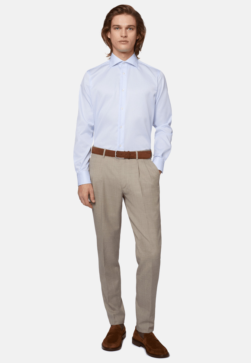 Chemise À Rayures Bleu Clair En Coton Dobby Regular Fit