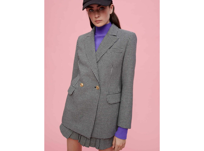 Veste droite en pieds de poule