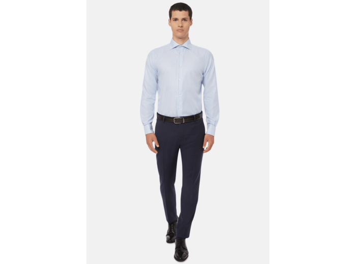 Chemise À Rayures Bleu Clair En Sergé De Coton Regular