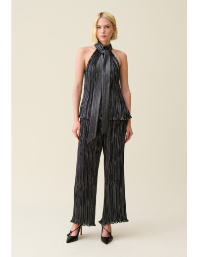 Top sans manches plissé argenté