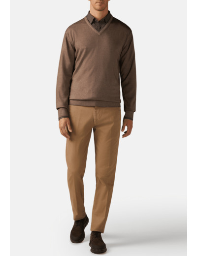 Pull Col En V Taupe En Laine Mérinos