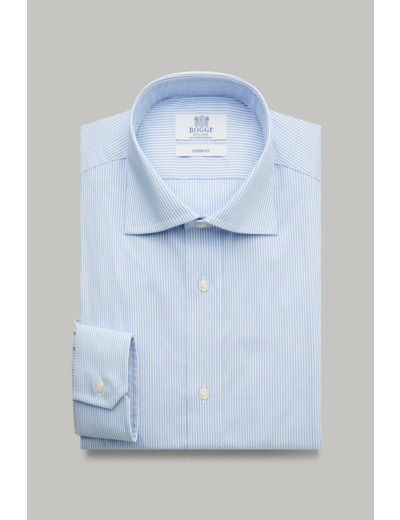 CHEMISE À RAYURES BLEU EN POPELINE DE COTON STRETCH