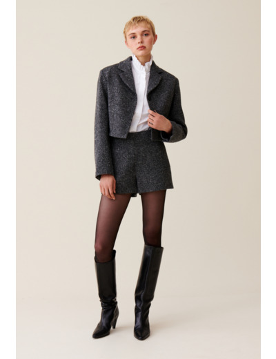 Veste tweed gris laine mélangée