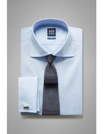 Chemise Bleu Clair En Fil-À-Fil De Coton Coupe Slim