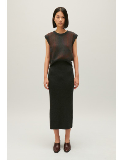 Pull sans manches maille rayée