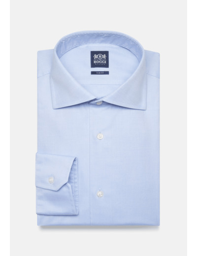 Chemise Bleu Clair En Sergé de Coton Slim Fit