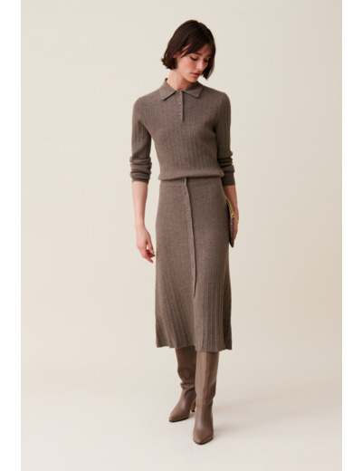 Jupe plissée boutonnée mi-longue