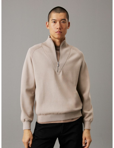 PULL À COL ZIP LONGUES MANCHES EN MAILLE TECHNIQUE