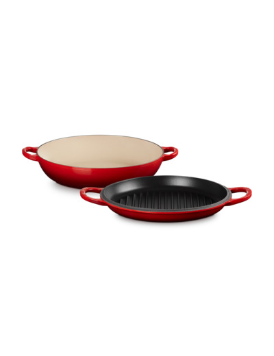 Faitout Campagnard 30cm en fonte emaillée avec couvercle gril cerise