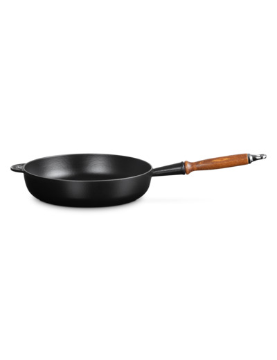 Sauteuse 28cm en fonte émaillée noire avec manche en bois
