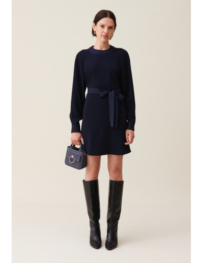Robe babydoll ceinturée marine