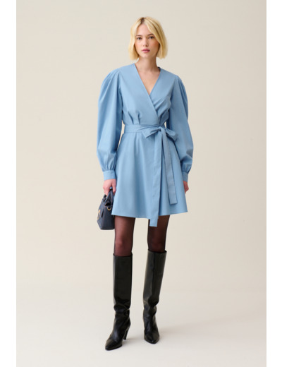 Robe courte manches ballons bleu