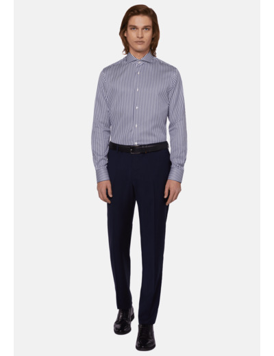 Chemise À Rayures Bleues En Sergé De Coton Slim Fit