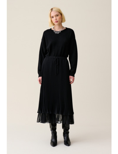 Jupe midi fluide plissée noire