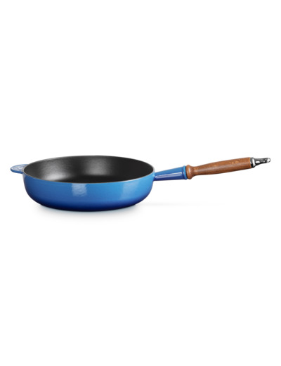 Sauteuse 28cm en fonte émaillée bleu azur avec manche en bois