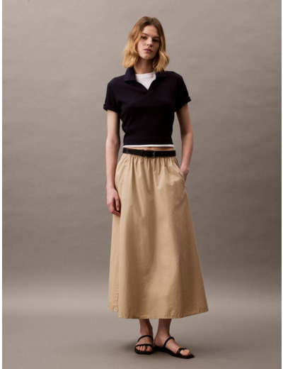 JUPE MIDI À ENFILER EN POPLINE