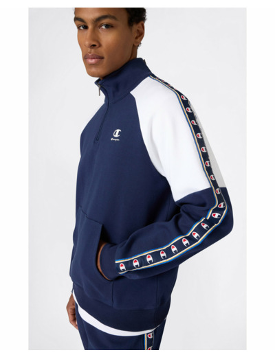 Sweat col zip Homme Bleu