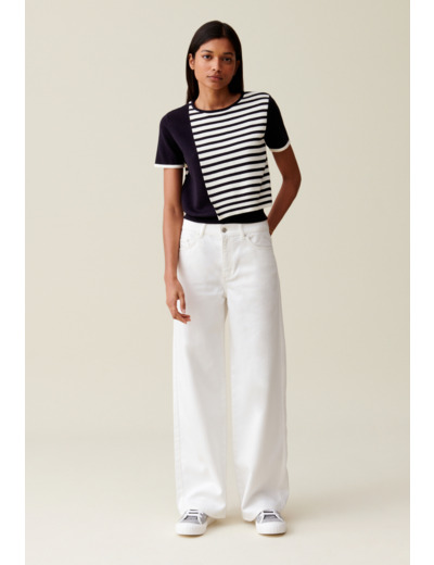 Pull court rabat marinière