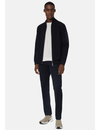 Sweat-shirt En Maille Full Zip Bleu Marine En Coton Technique