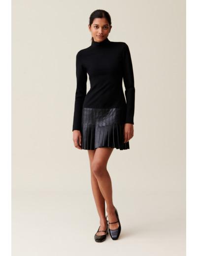 Robe noire bi-matière cuir