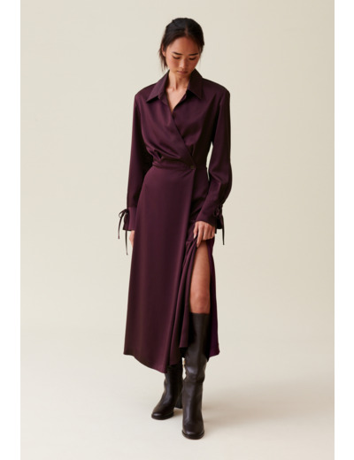Robe longue fluide croisée bordeaux