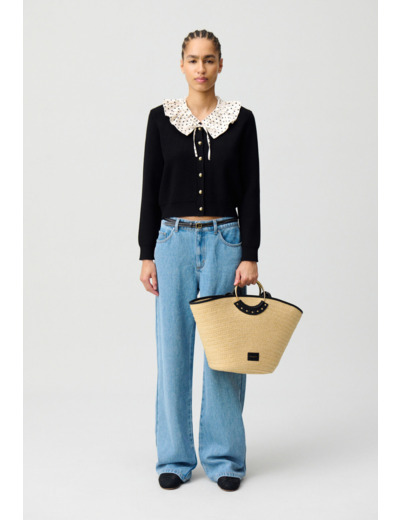 Cardigan maille fine avec col