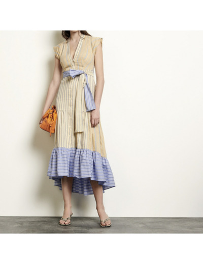 Robe longue asymétrique à rayures