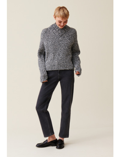 Pull grosse maille col V gris