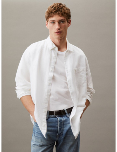 CHEMISE À MANCHES LONGUES EN LIN ET COTON À COUPE RÉGULIÈRE