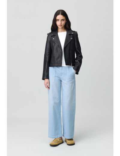 Veste cuir grainé noir