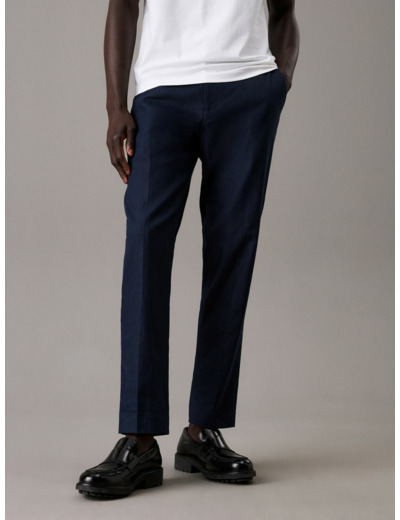 PANTALONS TAILLE ÉLASTIQUE EN MELANGE DE LIN À JAMBES RESSERRÉES