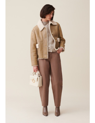Veste peau lainée courte beige