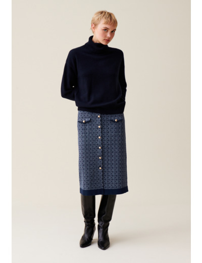 Jupe monogramme taille haute marine