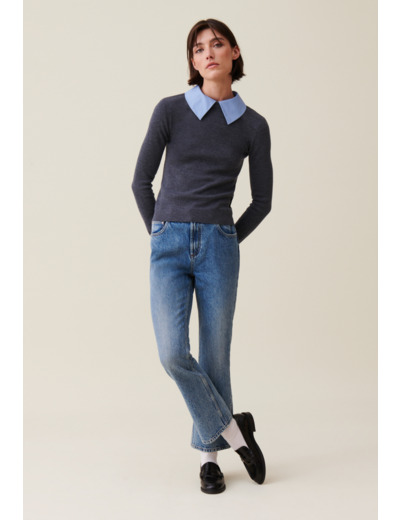 Pull laine col chemise amovible