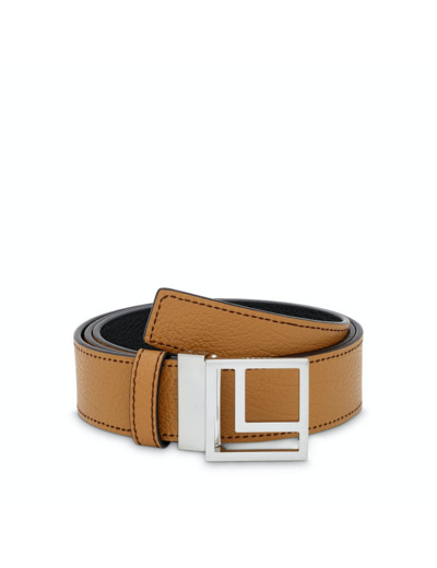 Logo Carré L - Ceinture réversible - Noir/Camel