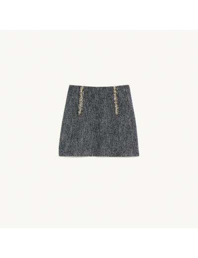 Jupe courte en tweed avec galon chaîne